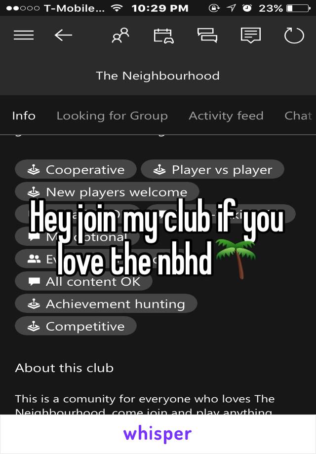 Hey join my club if you love the nbhd🌴