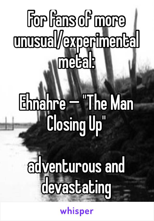 For fans of more unusual/experimental metal:

Ehnahre — "The Man Closing Up"

adventurous and devastating
