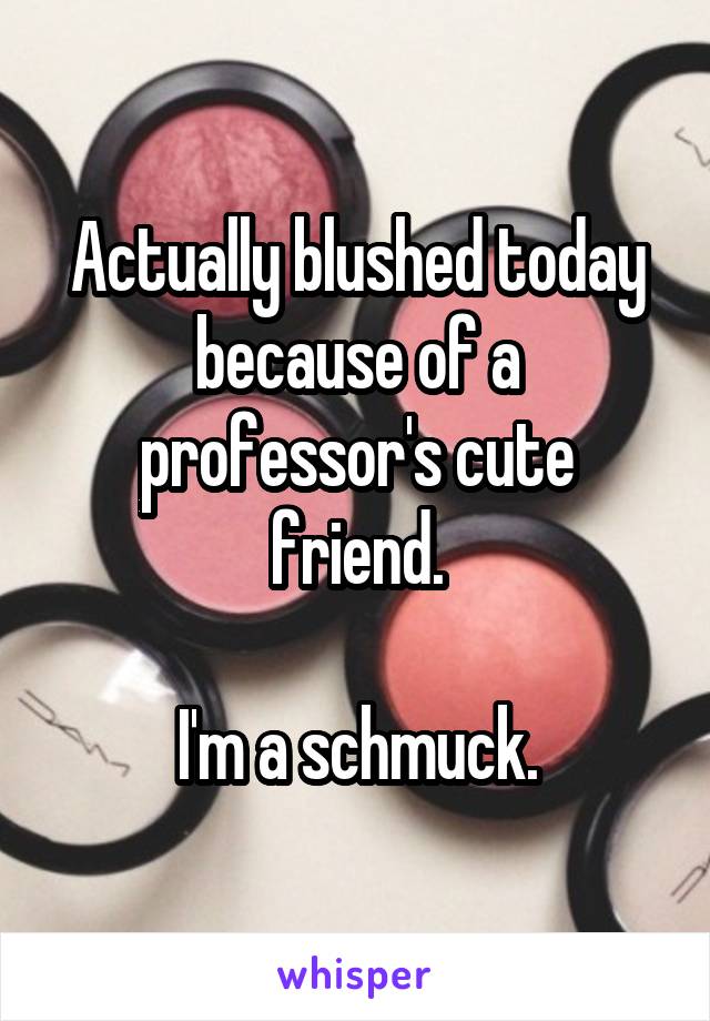 Actually blushed today because of a professor's cute friend.

I'm a schmuck.