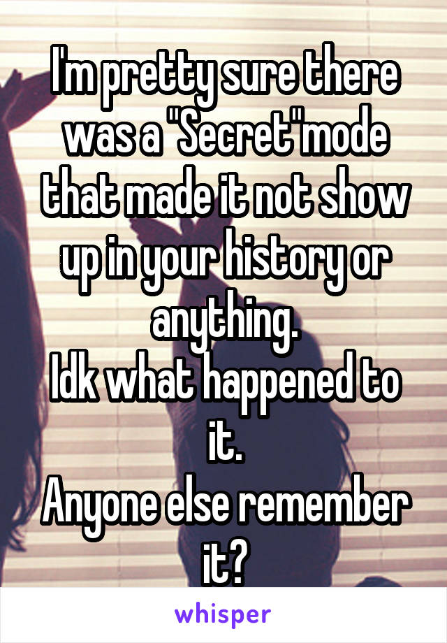 I'm pretty sure there was a "Secret"mode that made it not show up in your history or anything.
Idk what happened to it.
Anyone else remember it?