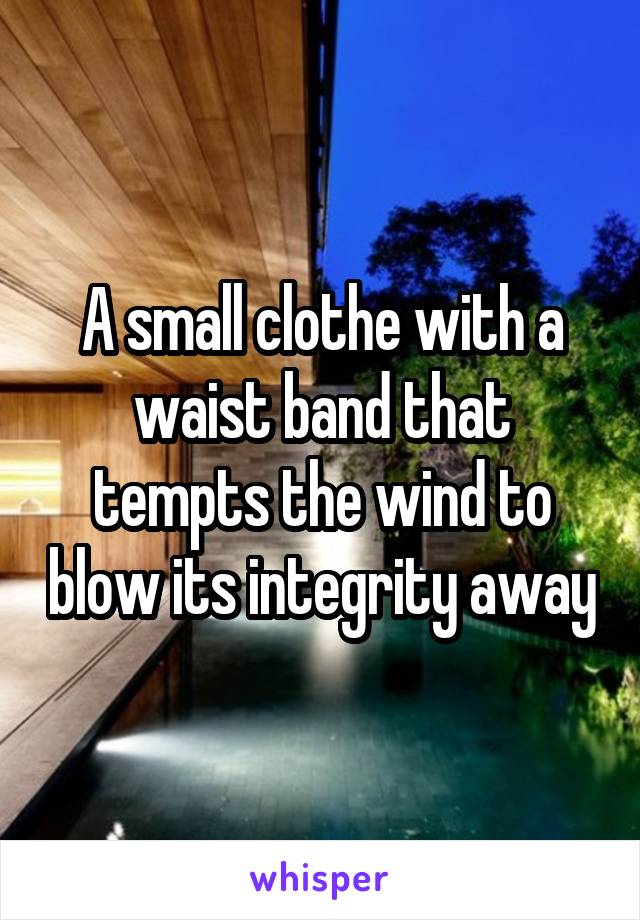 A small clothe with a waist band that tempts the wind to blow its integrity away