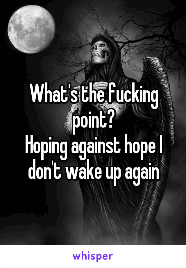 What's the fucking point?
Hoping against hope I don't wake up again