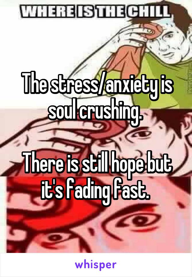 The stress/anxiety is soul crushing. 

There is still hope but it's fading fast. 