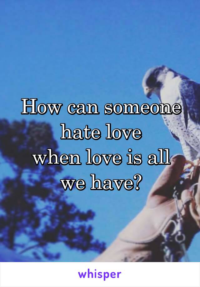 How can someone
 hate love 
when love is all we have?