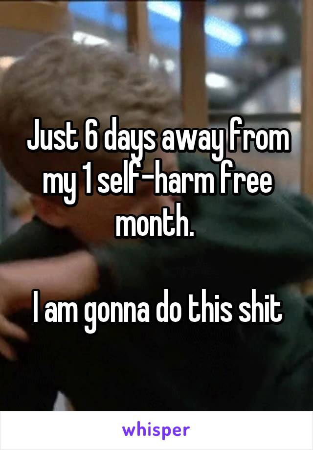 Just 6 days away from my 1 self-harm free month. 

I am gonna do this shit