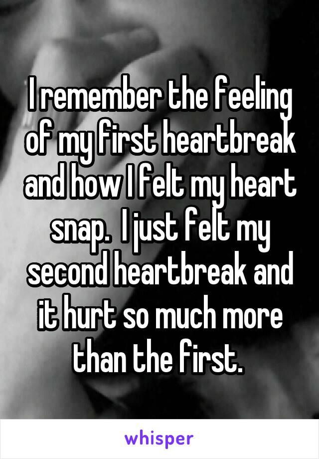 I remember the feeling of my first heartbreak and how I felt my heart snap.  I just felt my second heartbreak and it hurt so much more than the first. 