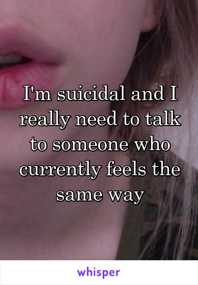 I'm suicidal and I really need to talk to someone who currently feels the same way