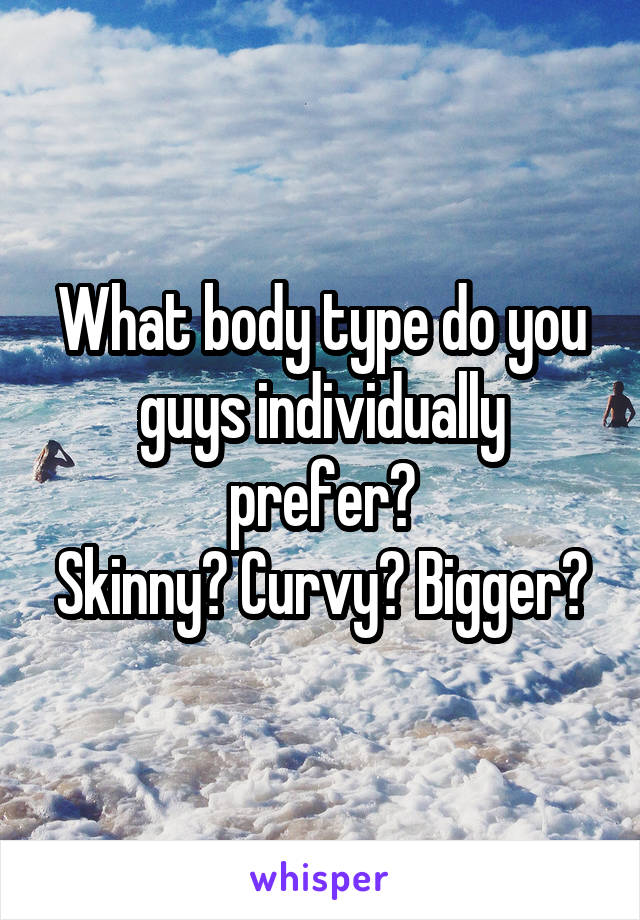 What body type do you guys individually prefer?
Skinny? Curvy? Bigger?