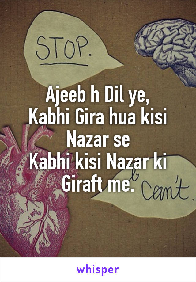 Ajeeb h Dil ye,
Kabhi Gira hua kisi Nazar se
Kabhi kisi Nazar ki Giraft me.