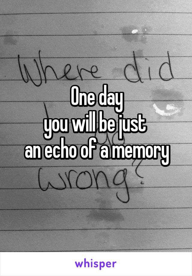 One day
you will be just 
an echo of a memory
