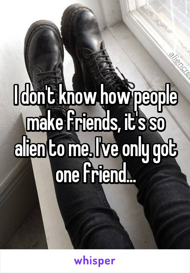 I don't know how people make friends, it's so alien to me. I've only got one friend...