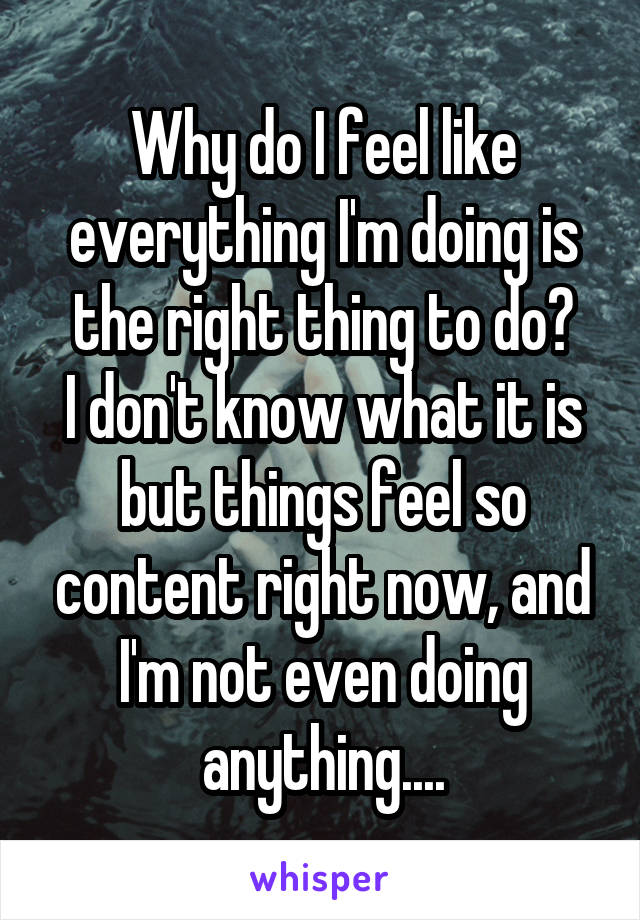 Why do I feel like everything I'm doing is the right thing to do?
I don't know what it is but things feel so content right now, and I'm not even doing anything....