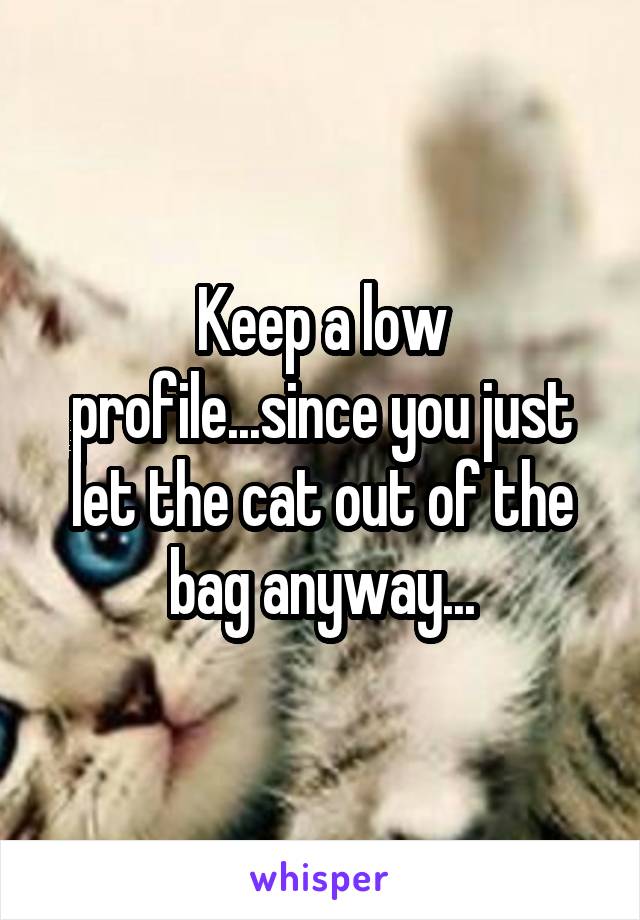 Keep a low profile...since you just let the cat out of the bag anyway...