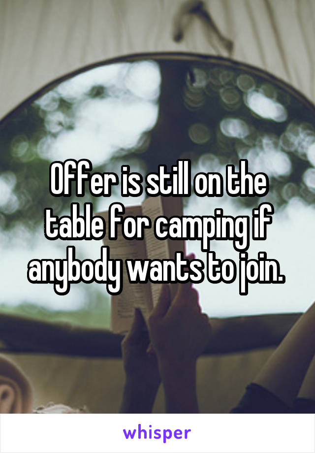 Offer is still on the table for camping if anybody wants to join. 