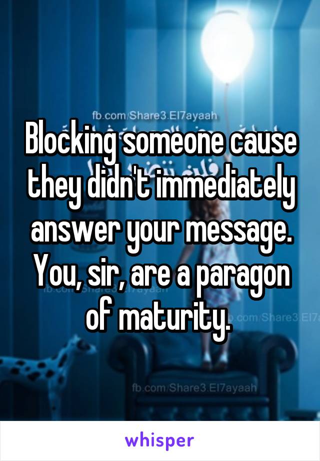 Blocking someone cause they didn't immediately answer your message. You, sir, are a paragon of maturity. 