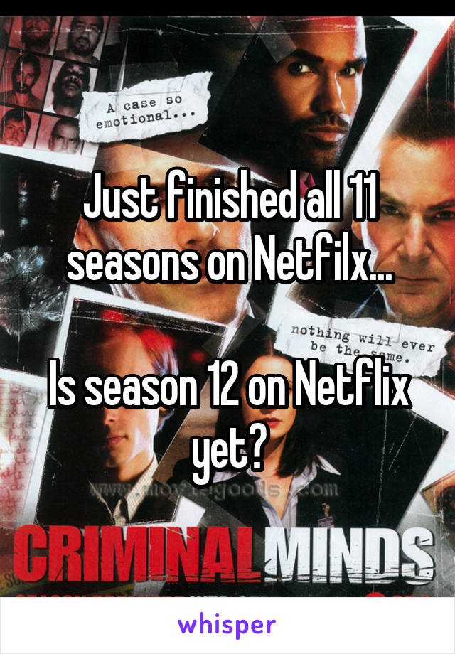 Just finished all 11 seasons on Netfilx...

Is season 12 on Netflix yet?