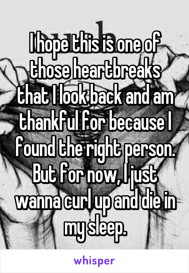 I hope this is one of those heartbreaks that I look back and am thankful for because I found the right person. But for now, I just wanna curl up and die in my sleep.