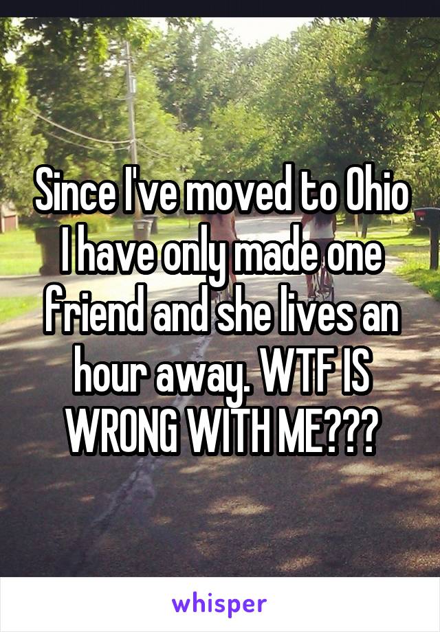 Since I've moved to Ohio I have only made one friend and she lives an hour away. WTF IS WRONG WITH ME???