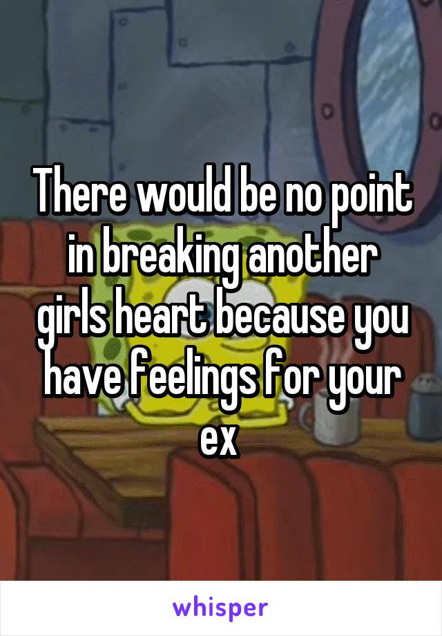 There would be no point in breaking another girls heart because you have feelings for your ex 