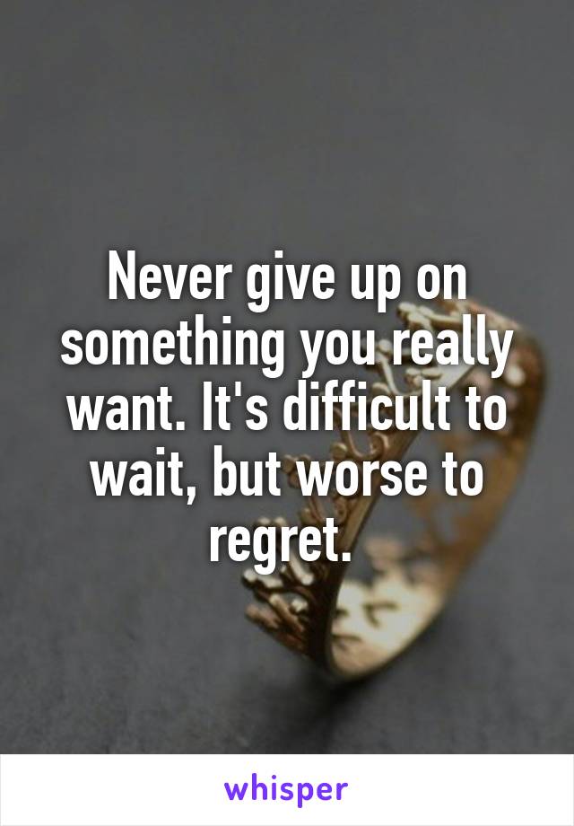 Never give up on something you really want. It's difficult to wait, but worse to regret. 