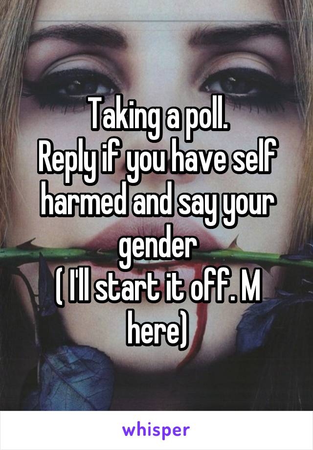 Taking a poll.
Reply if you have self harmed and say your gender
( I'll start it off. M here)