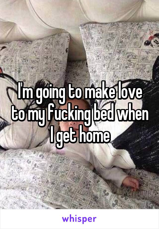 I'm going to make love to my fucking bed when I get home