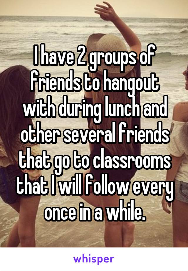 I have 2 groups of friends to hangout with during lunch and other several friends that go to classrooms that I will follow every once in a while.