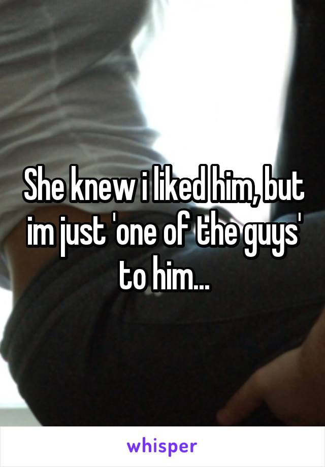 She knew i liked him, but im just 'one of the guys' to him...