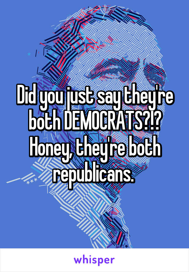 Did you just say they're both DEMOCRATS?!? Honey, they're both republicans. 