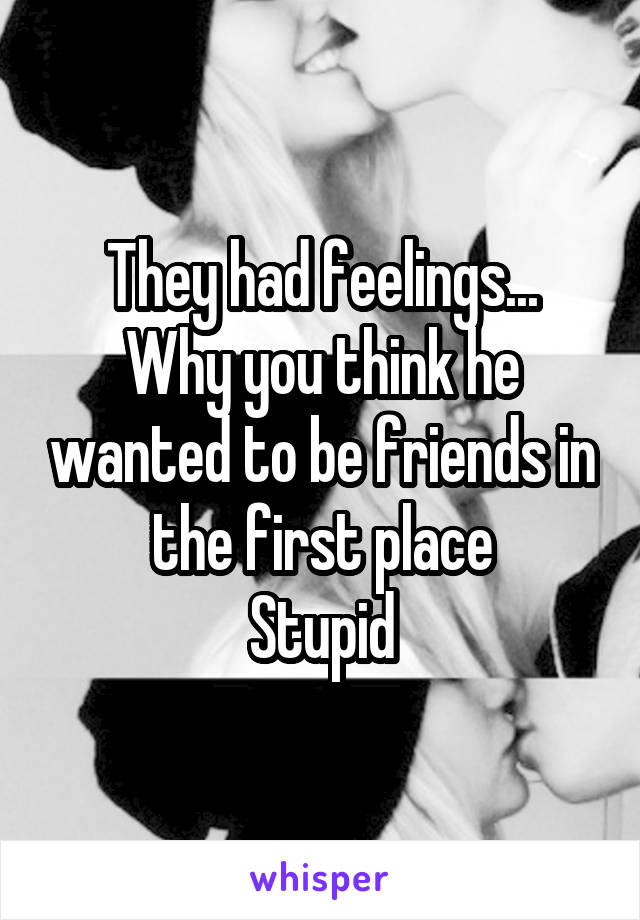 They had feelings...
Why you think he wanted to be friends in the first place
Stupid