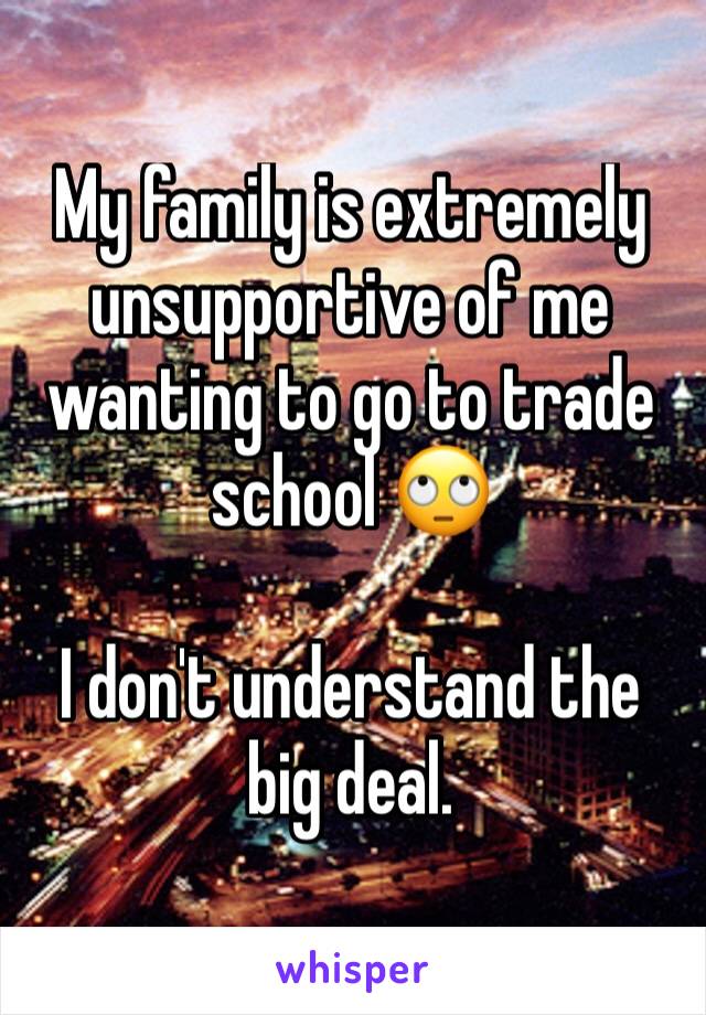 My family is extremely unsupportive of me wanting to go to trade school 🙄

I don't understand the big deal. 