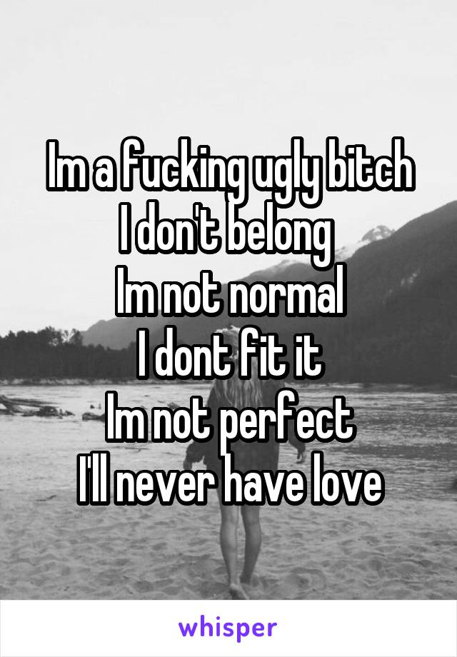 Im a fucking ugly bitch
I don't belong 
Im not normal
I dont fit it
Im not perfect
I'll never have love