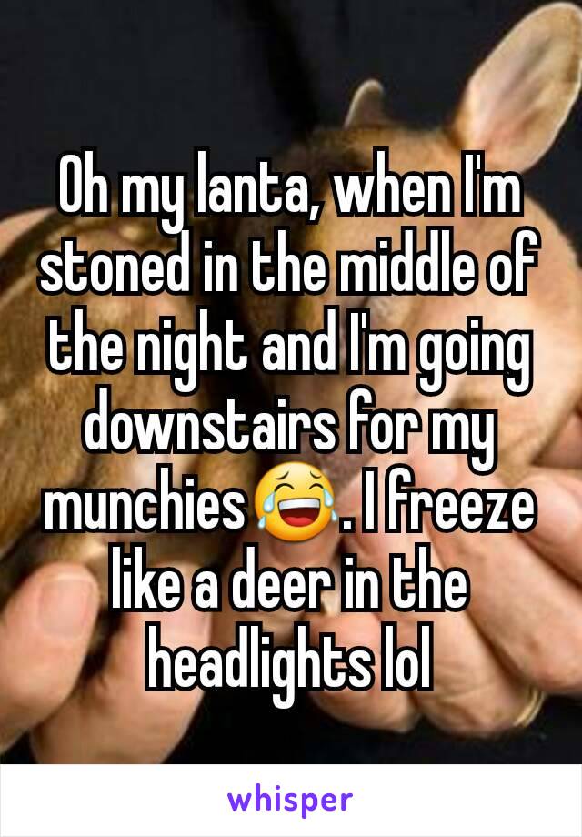 Oh my lanta, when I'm stoned in the middle of the night and I'm going downstairs for my munchies😂. I freeze like a deer in the headlights lol