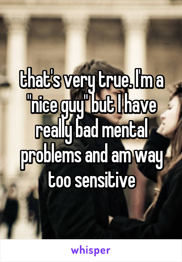 that's very true. I'm a "nice guy" but I have really bad mental problems and am way too sensitive