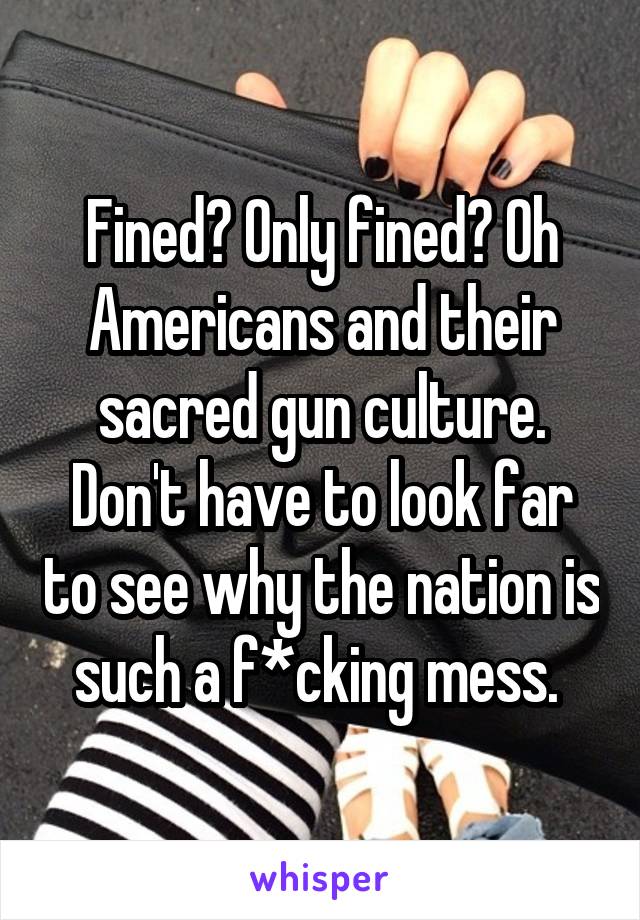 Fined? Only fined? Oh Americans and their sacred gun culture. Don't have to look far to see why the nation is such a f*cking mess. 