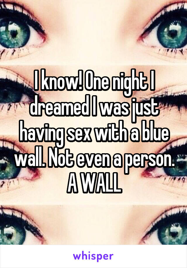 I know! One night I dreamed I was just having sex with a blue wall. Not even a person. A WALL