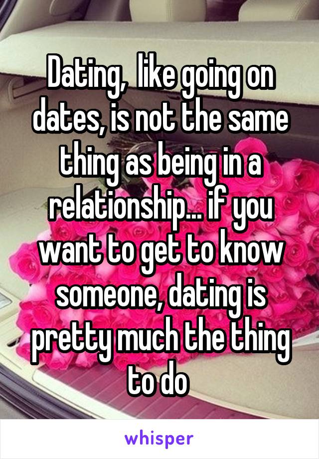 Dating,  like going on dates, is not the same thing as being in a relationship... if you want to get to know someone, dating is pretty much the thing to do 