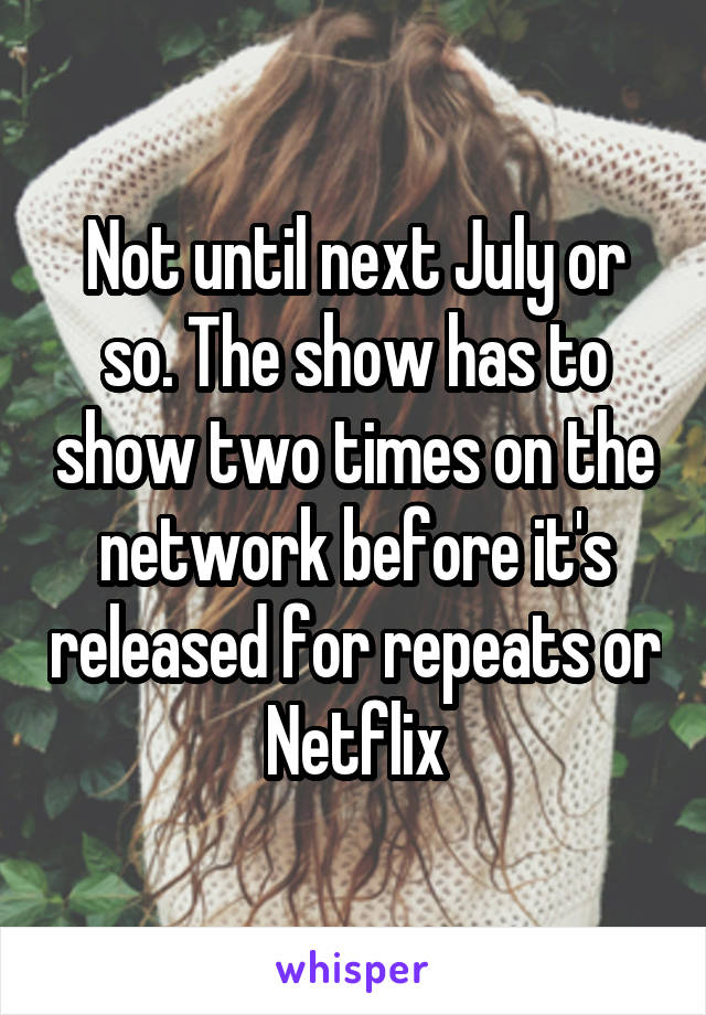 Not until next July or so. The show has to show two times on the network before it's released for repeats or Netflix