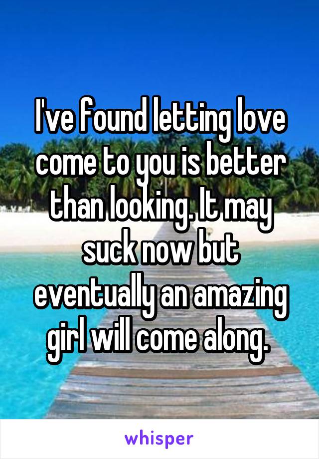 I've found letting love come to you is better than looking. It may suck now but eventually an amazing girl will come along. 