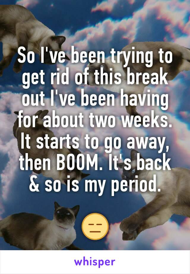 So I've been trying to get rid of this break out I've been having for about two weeks. It starts to go away, then BOOM. It's back & so is my period.

😑