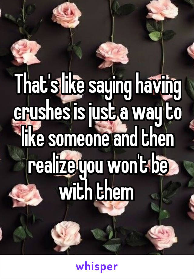 That's like saying having crushes is just a way to like someone and then realize you won't be with them 