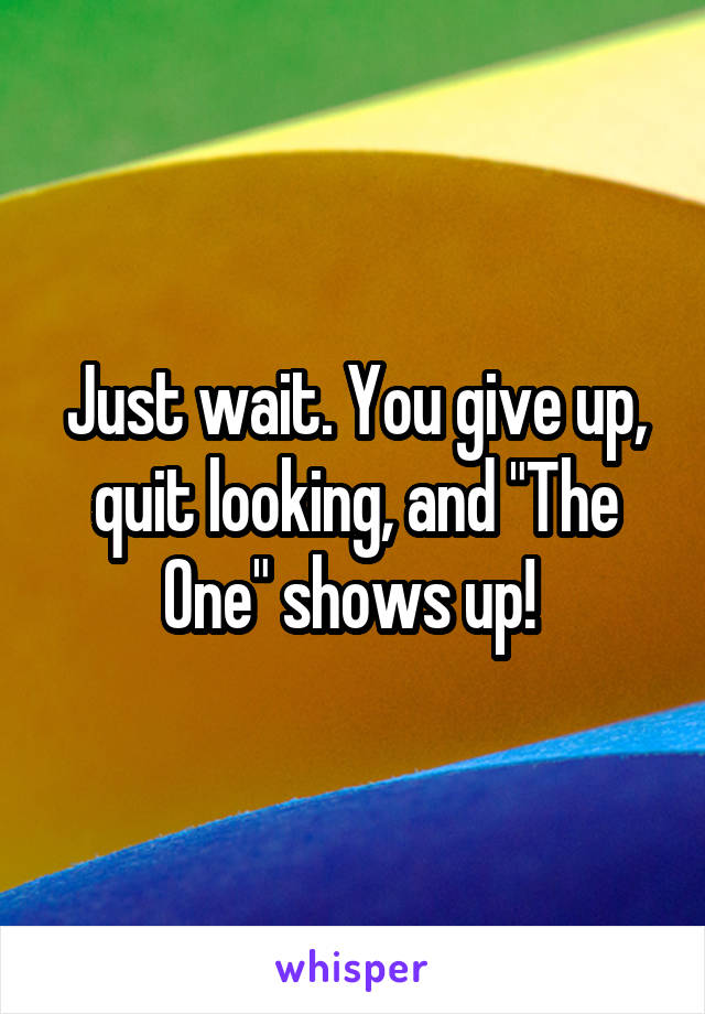 Just wait. You give up, quit looking, and "The One" shows up! 