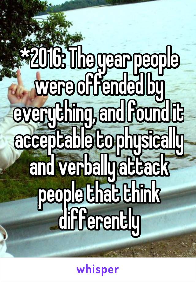 *2016: The year people were offended by everything, and found it acceptable to physically and verbally attack people that think differently