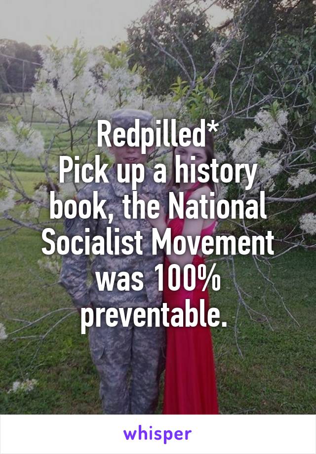 Redpilled*
Pick up a history book, the National Socialist Movement was 100% preventable. 