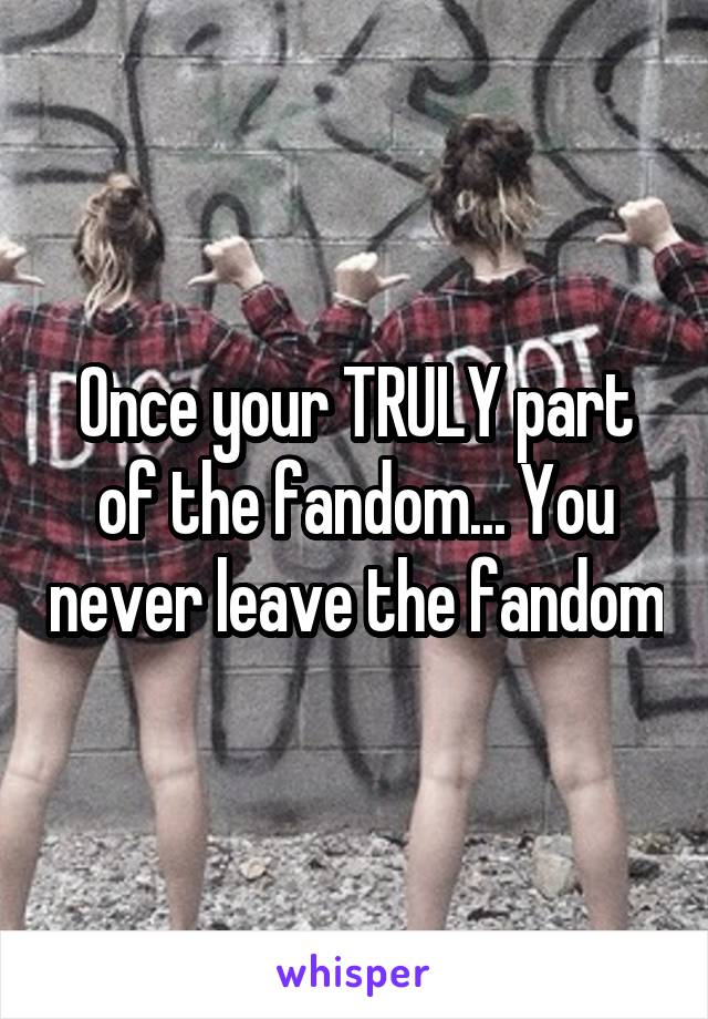 Once your TRULY part of the fandom... You never leave the fandom