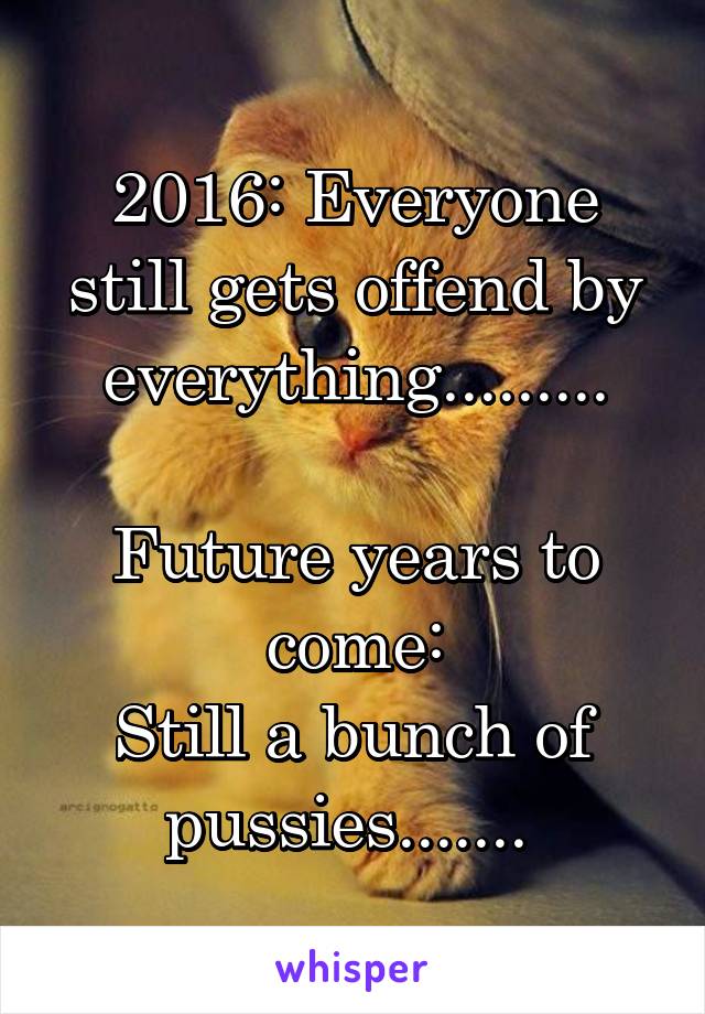 2016: Everyone still gets offend by everything.........

Future years to come:
Still a bunch of pussies....... 