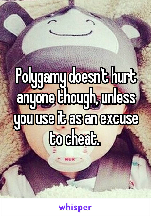 Polygamy doesn't hurt anyone though, unless you use it as an excuse to cheat. 