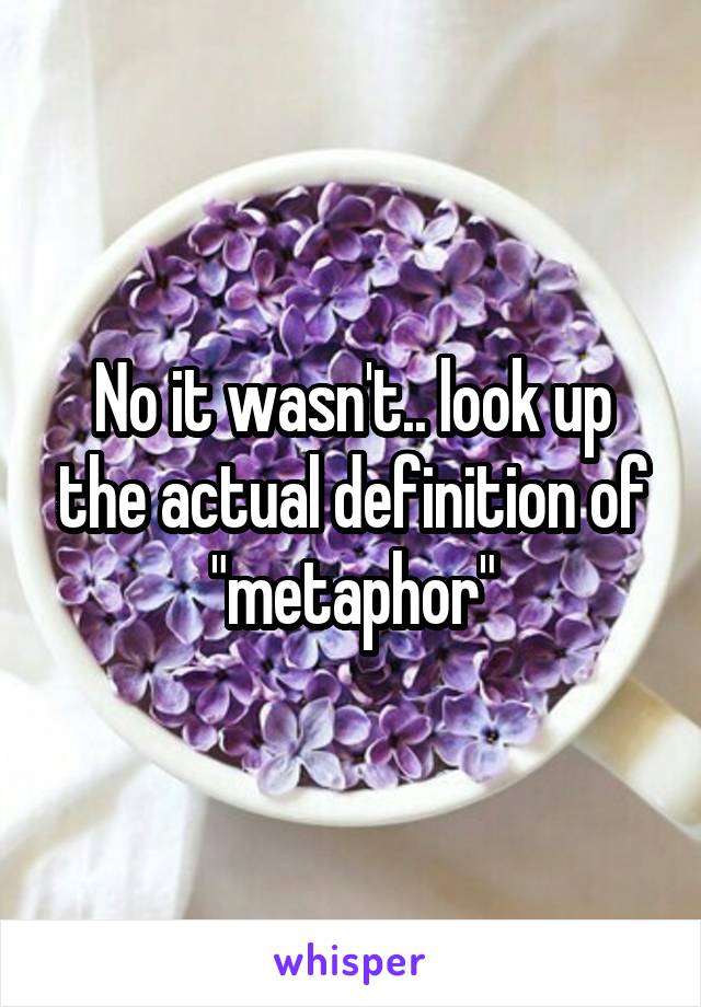 No it wasn't.. look up the actual definition of "metaphor"