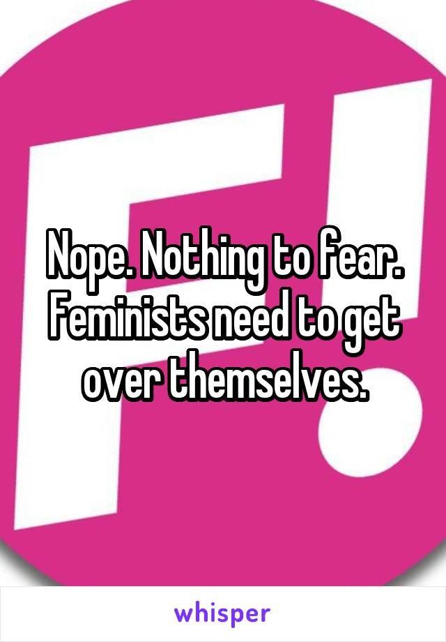 Nope. Nothing to fear. Feminists need to get over themselves.