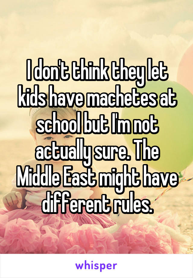 I don't think they let kids have machetes at school but I'm not actually sure. The Middle East might have different rules.